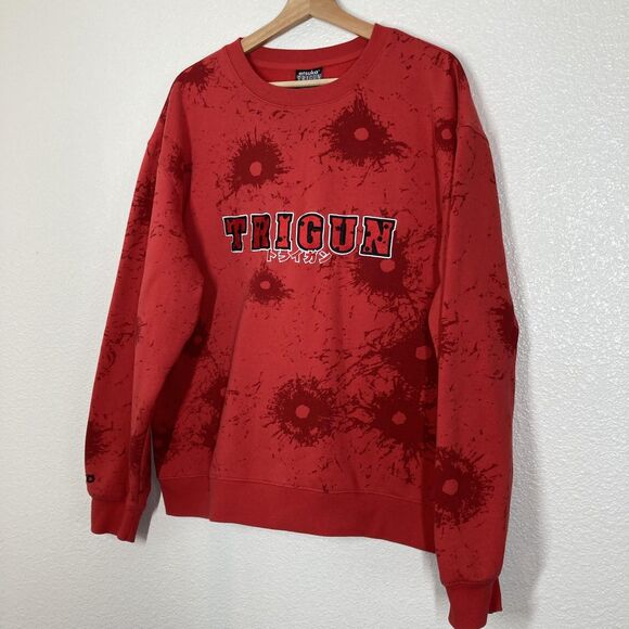 Trigun Sweatshirt Mens Large Red Crewneck Atsuko Anime Fleece Pullover Graphic - Picture 2 of 15
